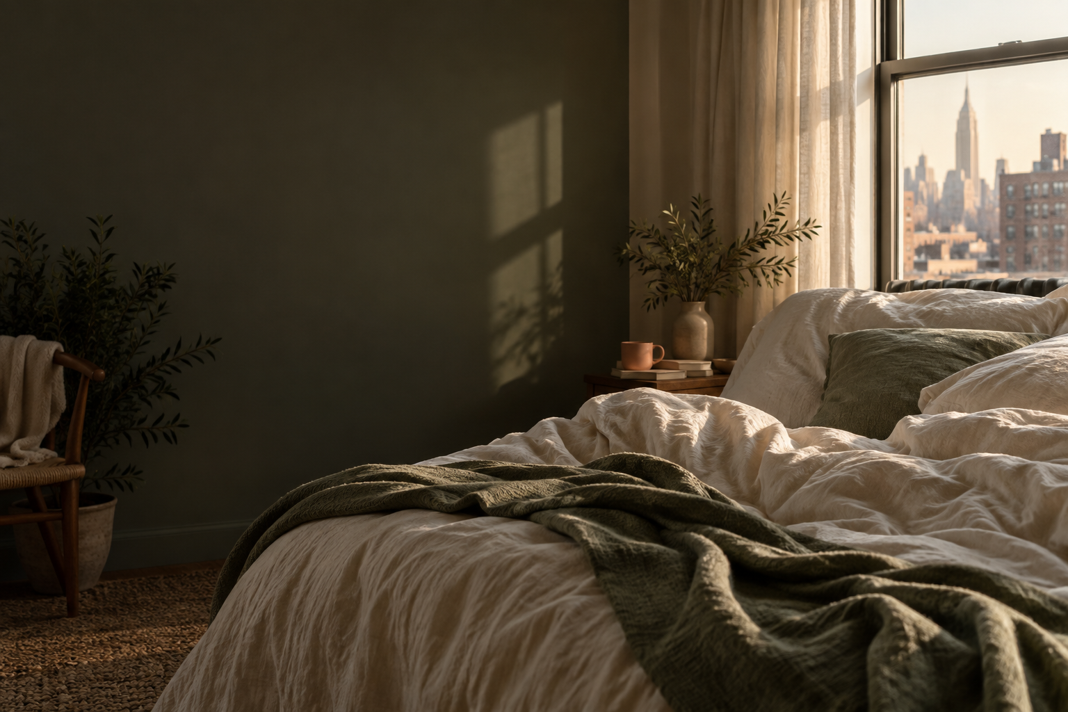 Woman resting peacefully in a bright bedroom