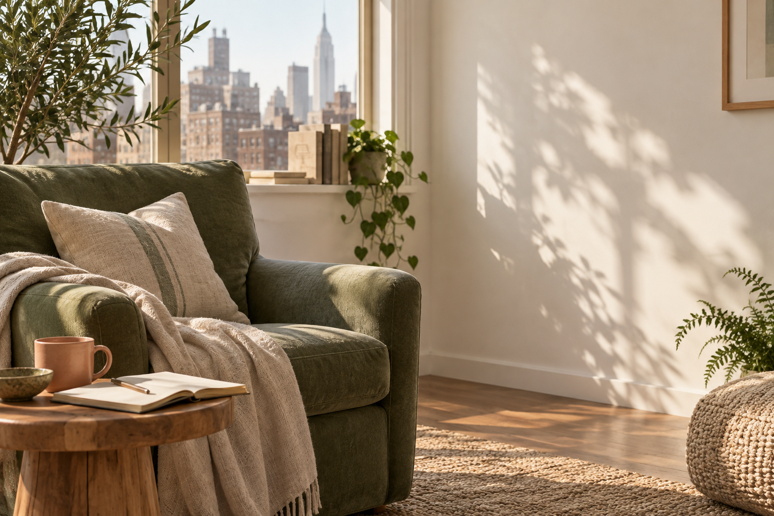 Calm wellness moment in natural light